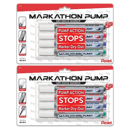 Pentel Markathon Pump Dry Erase Marker, Chisel Tip, Assorted Colors, 8PK MWL6SXBP4M