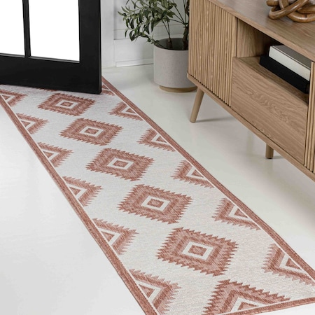 Jonathan Y Lior Geometric Moroccan Diamond Salmon/Cream 2 ft. x 8 ft. Indoor/Outdoor Runner Rug TSN202B-28