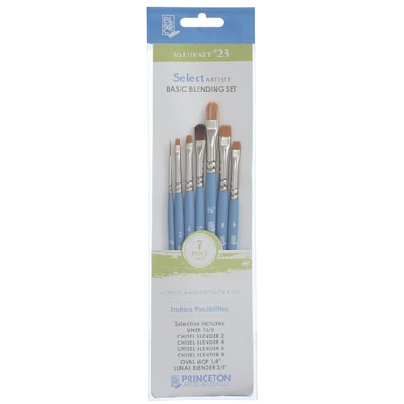 Princeton Select Artiste Brush Set No. 23, Synthetic Bristles, Short Handle Mixed Media, 7-Piece Set P3750SET123