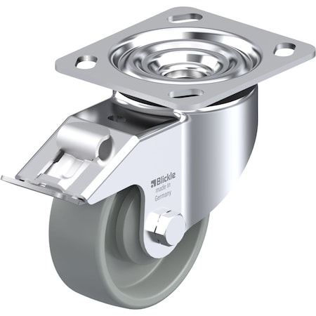 Blickle Swivel Plate Caster, Gray Nylon, 4", Brake, Load Rating: 615 lb. LK-POG 100KA-14-FI