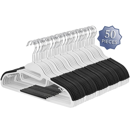 Elama Home 50 Piece Non Slip Hanger with U-slide in White and Black ELH-002WTBK