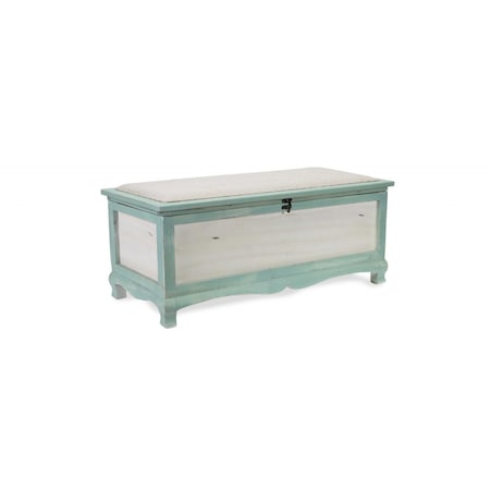 Homeroots Rectangular Green Wooden With Seat Cushion And Inside Storage Bench 379862