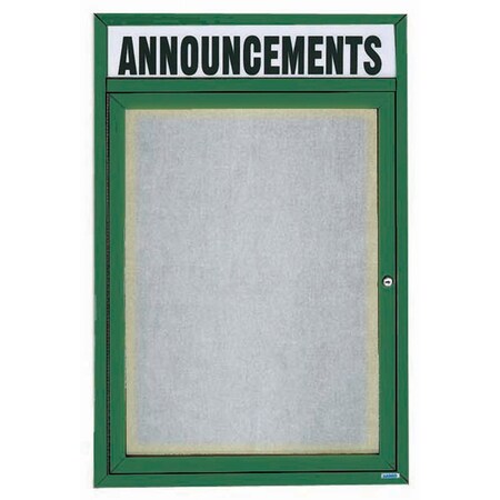 Aarco Illuminated Outdoor Enclosed Bulletin Board w/ Al Frame Header, Powder Coated Green, 36''Hx24''W ODCC3624RHIG