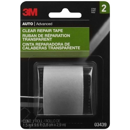 3M Repair Tape, 115 in L, 1-1/2 in W, Elastic Backing, Transparent 03439