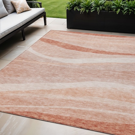 Homeroots 3' X 5' Salmon And Pink Abstract Washable Indoor Outdoor Area Rug 603707