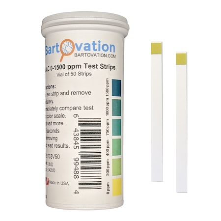 Bartovation Quaternary Ammonium (QAC, Multi Quat) Test Strips, 0-1500 ppm [Vial of 50 Strips] PQT03V50