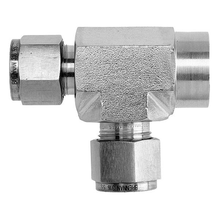 Brennan Industries Tee, SS, Comp 1/4", FNPT 1/8", Comp 1/4" NS2606-04-02-04-SS