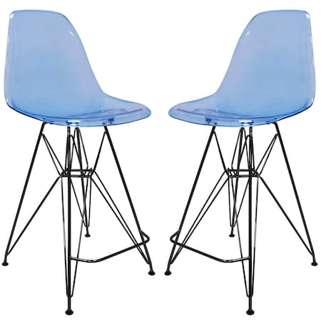 Leisuremod Cresco Acrylic Barstool - Modern ABS Plastic Counter Stool with Steel Legs & Footrest, 2PK CRBL-30TBU2