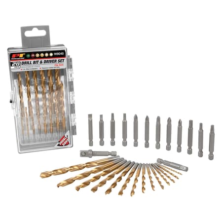 Performance Tool 28 pc. Drill Bit and Driver Set, Titanium Drill Bits, Storage Case W9040