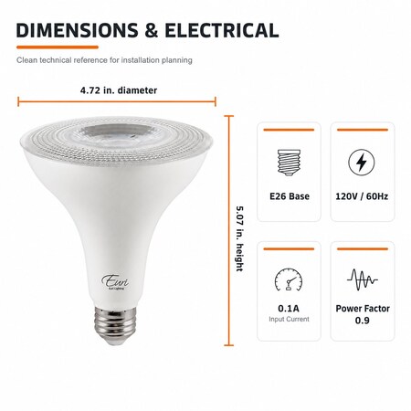 Euri Lighting PAR38 LED Bulbs, 12W, 1050 lm, 100W Eq., 5000K, E26, Dimmable, CEC/UL, 2PK EP38-12W5050cec-2