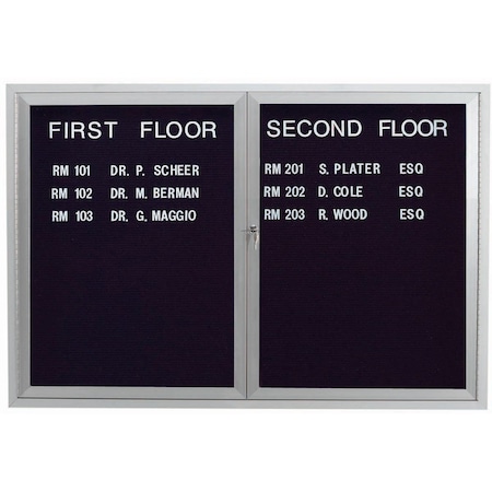 Aarco Illuminated Enclosed Letter Board Directory w/ Clear Satin Anodized Al Frame, 36''Hx48''W 2 Doors ADC3648I