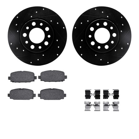 Dynamic Friction Co DFC Brake Rotor - Dimpled & Slotted - Black w/5000 Brake Pads & HW Kit 8512-42052