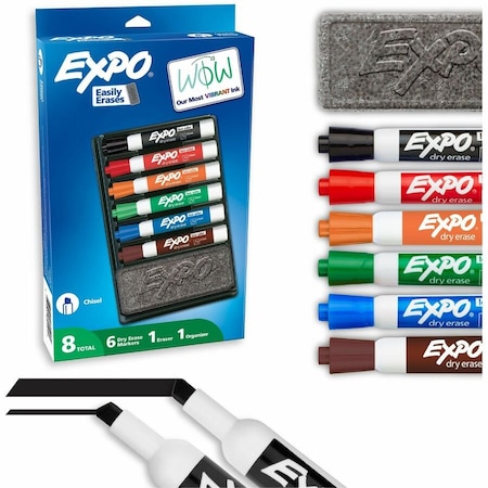 Expo Low-Odor Dry Erase Marker and Organizer Kit, Broad Chisel Tip, Assorted Colors, 6PK 80556A