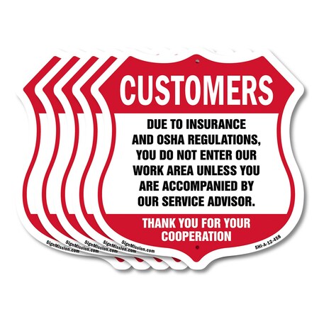 Signmission Restricted Area Shield Sign Customers Du, 12 inch X 12 inch, Aluminum Metal Sign, 5PK SHI-A-5Pack-12-458