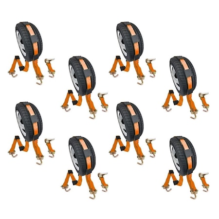 Mytee Products 2in x 9ft Ratchet Tire Strap w/ Swivel J Hooks & Rubber Pads, 8PK RST-209SHRB-HD-ORx8