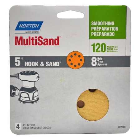 Norton Co 5" Norton 02208 Hook & Sand 8-Hole Sanding Disc, P120-Grit, 4-Pack 02209
