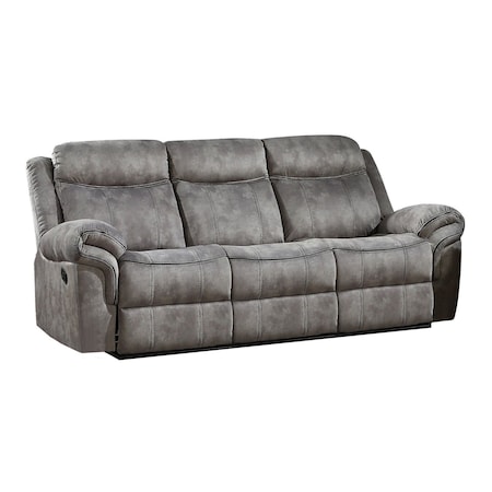 Homeroots 87" Gray Velvet Reclining USB Sofa With Black Legs 491314