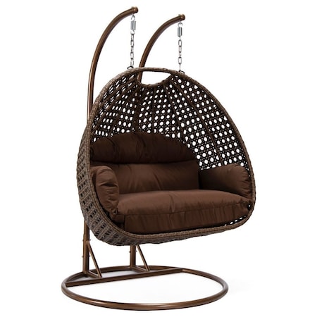 Leisuremod Mendoza Dark Brown Wicker Hanging 2 person Egg Swing Chair with Brown Cushions MSCDBR-53BR