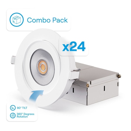 Infibrite 360 Degree Gimbal 4 Inch 5CCT Selectable White 12 Watt 1200LM Triac Dimmable LED Recessed, 24PK IB-021-8-12W-WH-24PK