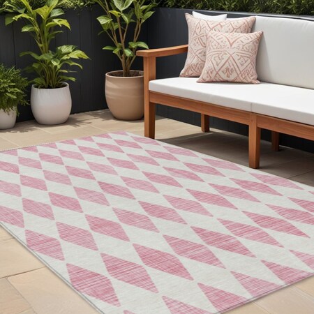 Homeroots 8' X 10' Pink And Ivory Geometric Washable Indoor Outdoor Area Rug 577094