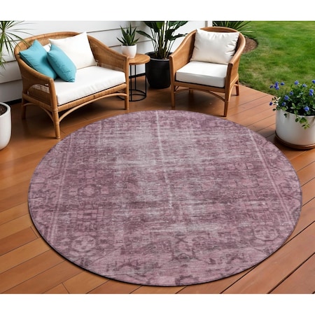 Homeroots 8' Merlot Round Oriental Washable Indoor Outdoor Area Rug 607550