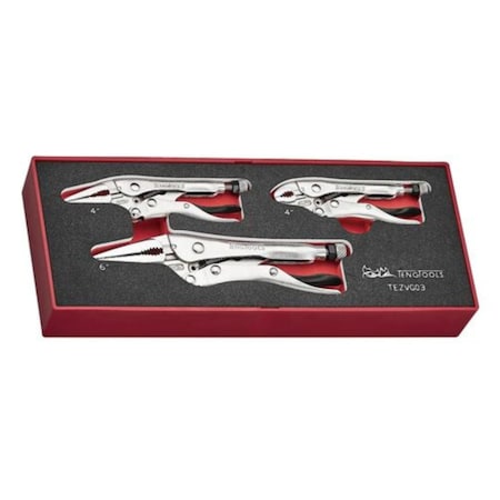 Teng Tools 3 Piece 4 Inch Curved Jaw, 4 Inch & 6 Inch Long Nose Vise Grip Locking Plier Eva Foam Set TEZVG03