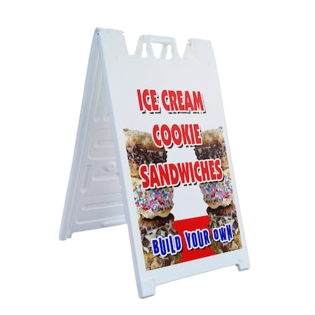 Signmission Ice Cream Cookie Sanwiches Build Your Own, A-Frame & 2 Decals Installed, Heavy-Duty Plastic Frame SBHD-D-2436-IceCreamCookieSanwichesBuild