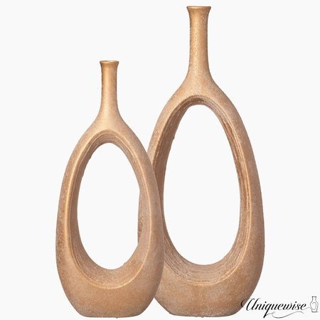 Uniquewise Set of 2 Fiberglass Modern Bohemian Ornamental Oval Floor Vases with Open Center for Home Decor QI004839.2