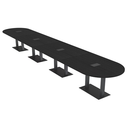 Skutchi Designs Racetrack Conference Table With Power Unit, 48 in W, 240 in L, Black HAR-RAC-48X240-DOU.BK-U999ST19-EBLK