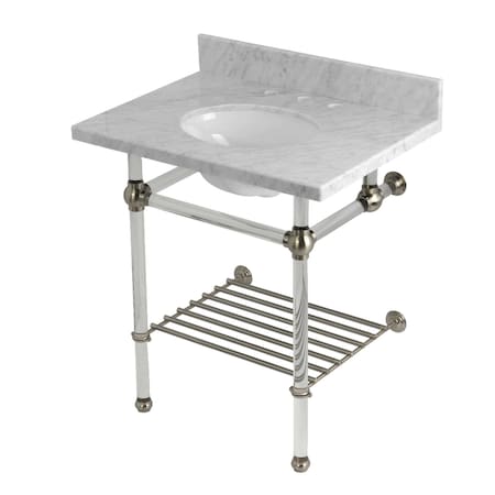 Kingston Brass 30-Inch Carrara Marble Console Sink with Acrylic Legs and Shelf, 8-Inch, 3-Hole KVPB30MAB8