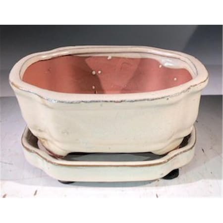 Paisaje 6 x 5 x 2.5 in. Ceramic Bonsai Pot with Humidity Drip Tray, Beige - Rectangle PA2529861
