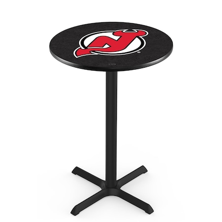 Holland Bar Stool Co 36" Blk Wrinkle New Jersey Devils Pub Table, 36" dia. Top L211B3636NJDevl