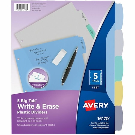 Avery Dennison Avery Translucent Durable Write-on Divider, 8.5"x11", 5 Tabs, Clear/Multicolor 16170