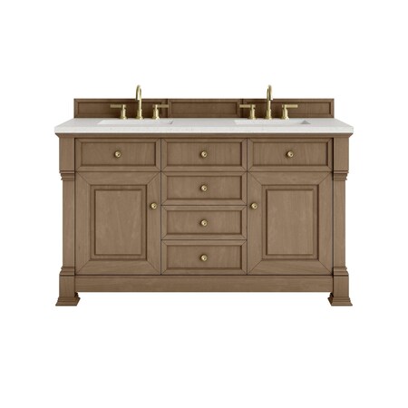 James Martin Vanities Brookfield 60 in. Double Vanity, Pecan w/ 3 CM Lime Delight Silestone Top 547-V60D-PCN-3LDL