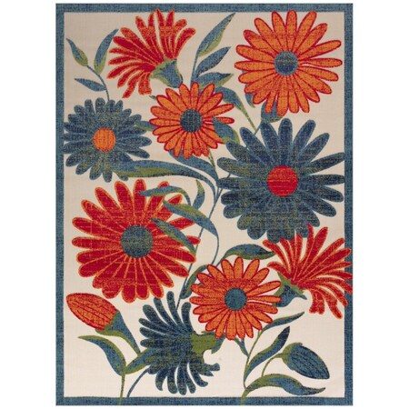 Homeroots 9' X 12' Ivory Red Blue And Green Floral Indoor Outdoor Area Rug 548121