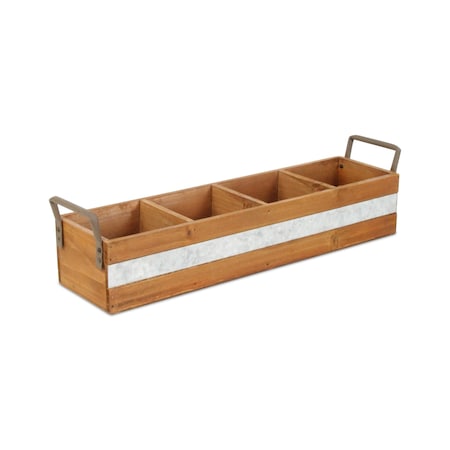 Homeroots 19" Brown Solid Wood And Metal Box 487956