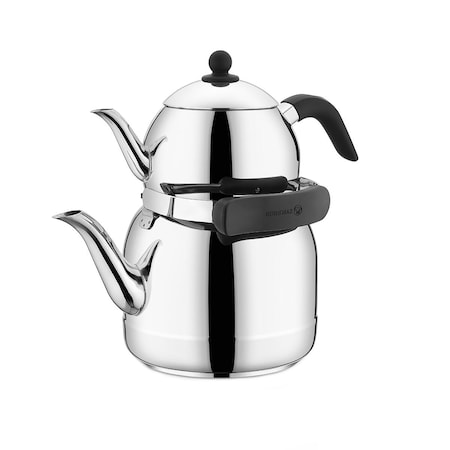 Korkmaz Ornella 1.3 Liter Tea Pot and 3.5 Liter Stainless Steel Kettle Set in Silver A220