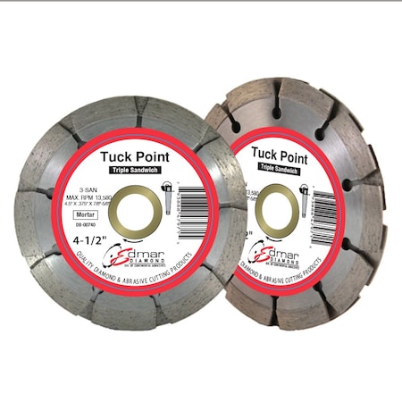 Continental Abrasives 4.5in x .250in x 7/8in-5/8in Premium Sandwich 3 Blade Diamond Tuck Pointing Blade DB-00740