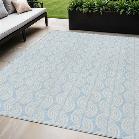 Homeroots 5' X 8' Sky Blue And Beige Ogee Washable Indoor Outdoor Area Rug 601651