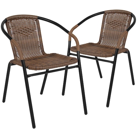 Flash Furniture Lila  Medium Brown Rattan Indoor-Outdoor Restaurant Stack Chair, PK2 2-TLH-037-DK-BN-GG