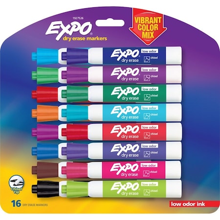 Sanford EXPO, LOW ODOR DRY ERASE VIBRANT COLOR MARKERS, BROAD CHISEL TIP, ASSORTED COLORS, 16 Pieces 1927526