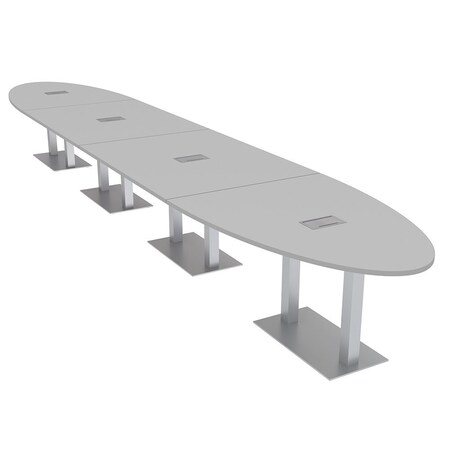 Skutchi Designs Oval Conference Table With Power Unit, 48 in W, 264 in L, Grey HAR-OVL-48X264-DOU-U779-ESIL