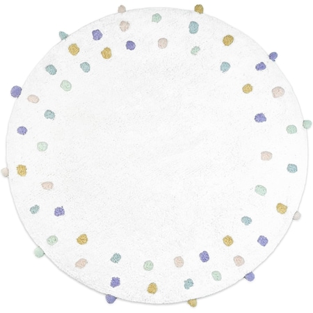 Homeroots 32" Green Purple And White Cotton Round Polka Dots Bath Rug 634892