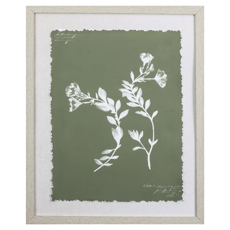 Homeroots Moss Green and White Botanical Flowers 1 Wall Art 395532