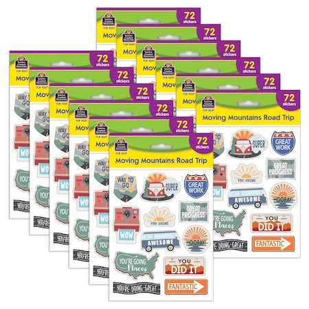 Teacher Created Resources Moving Mountains Road Trip Stickers, 72-Piece Set, 12PK 9237