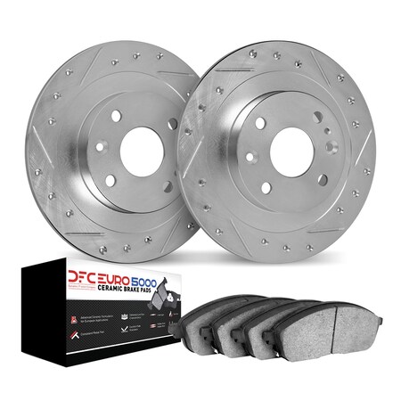 Dynamic Friction Co DFC Rotors-Drilled and Slotted-Silver with EURO 5000 Ceramic Brake Pads 7602-20002