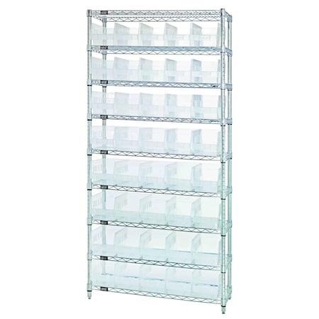 Quantum Storage Systems WIRE SHELVING UNIT W/40 BINS CLEAR WR9-204CL