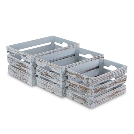 Homeroots Set of Three Gray Solid Wood Crate, 3PK 487710