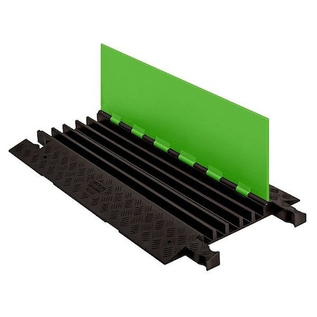Checkers Hi-Viz Cable Protector, 1-7/8 in H, 36 in L, 19-3/4 in W, 5 Channel, Polyurethane, Black, Green GD5X125-FLG/B