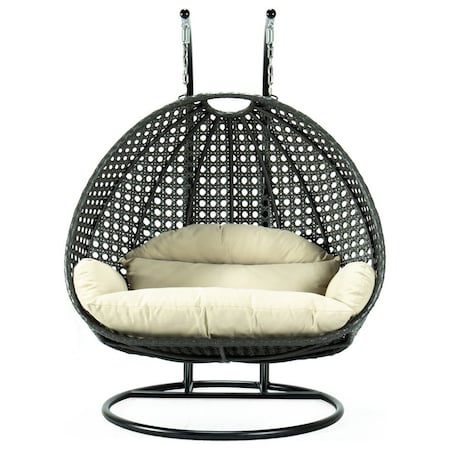 Leisuremod Charcoal Wicker Hanging 2 person Egg Swing Chair with Taupe Cushions ESCCH-57TP